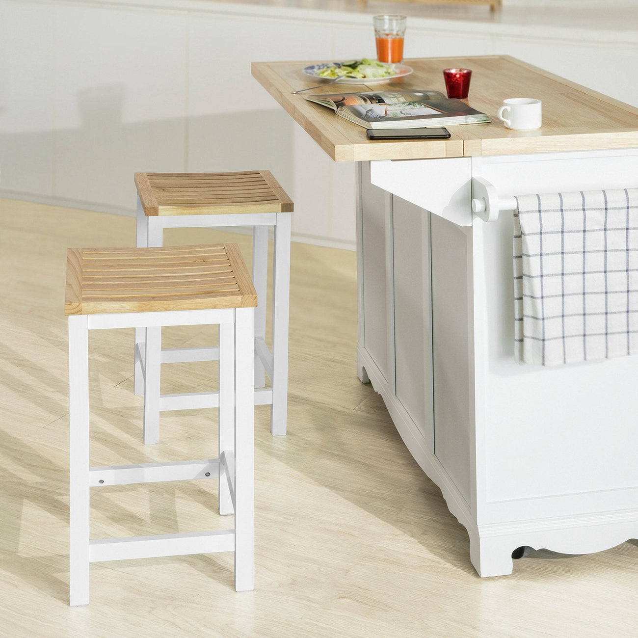 SoBuy FST29-WNx2 Tabouret de bar set of 2 - Max. 100 kg - 35 x 35 x 61 cm - Blanc/ Brun