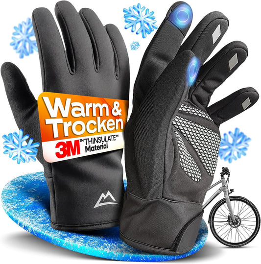 Gants de vélo d'hiver Nextcover ThermoShield 2.0 – Imperméables et coupe-vent – Compatibles avec les écrans tactiles – Noirs – Taille M