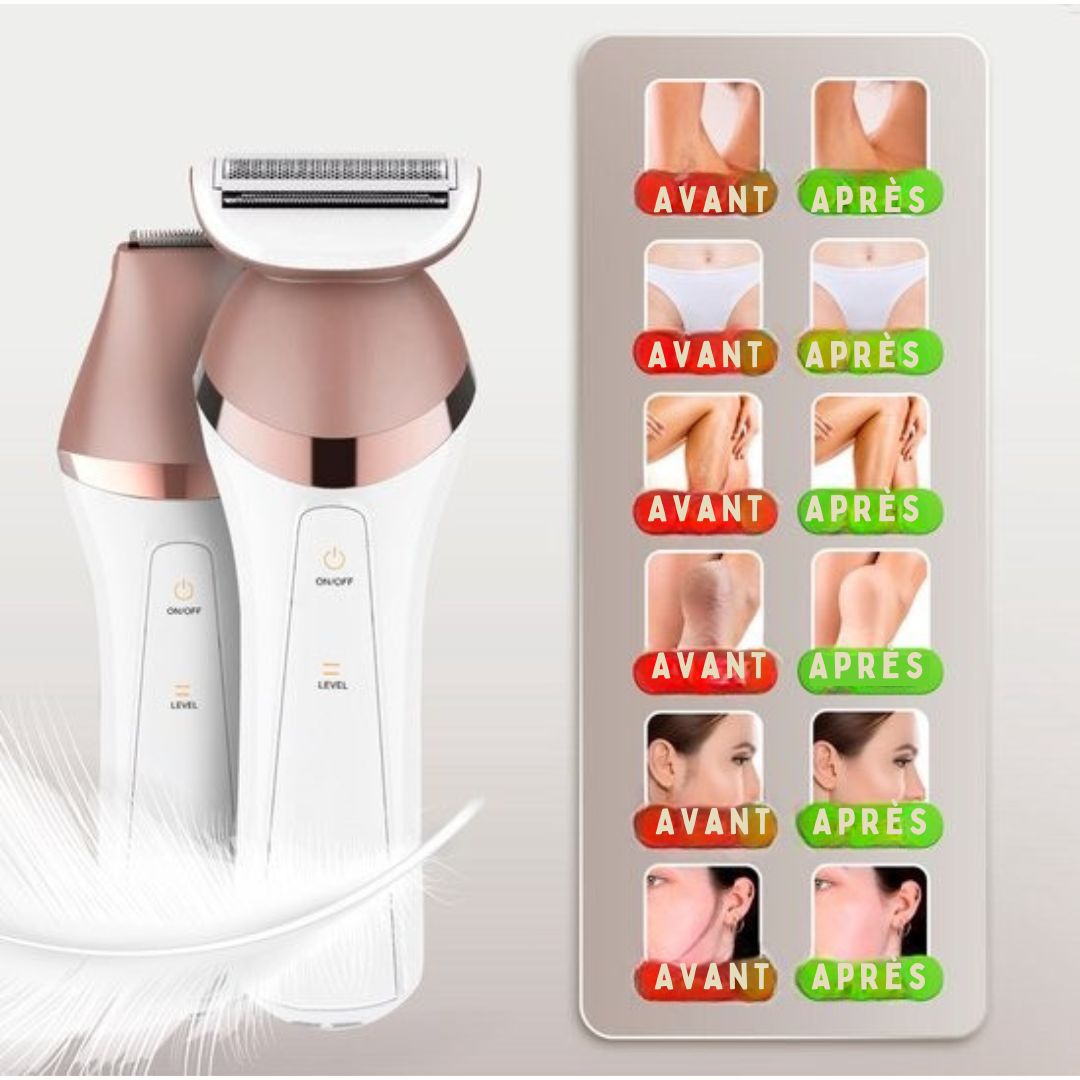 Rasage Femme 6 en 1 -Sansbeauté® - Visage - Aisselles - Jambes - Maillot - Rasoir - Epilateur Femme - Tondeuse - Rechargeable USB - blanc