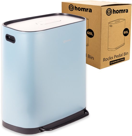 Poubelle Homra Rockx 60 litres - Poubelle à double pédale 2 x 30 L avec filtre anti-odeurs - Poubelle de tri sélectif en acier inoxydable à 2 compartiments - Poubelle de recyclage - Poubelle de cuisine - Poubelle de tri sélectif - Poubelles doubles bleues