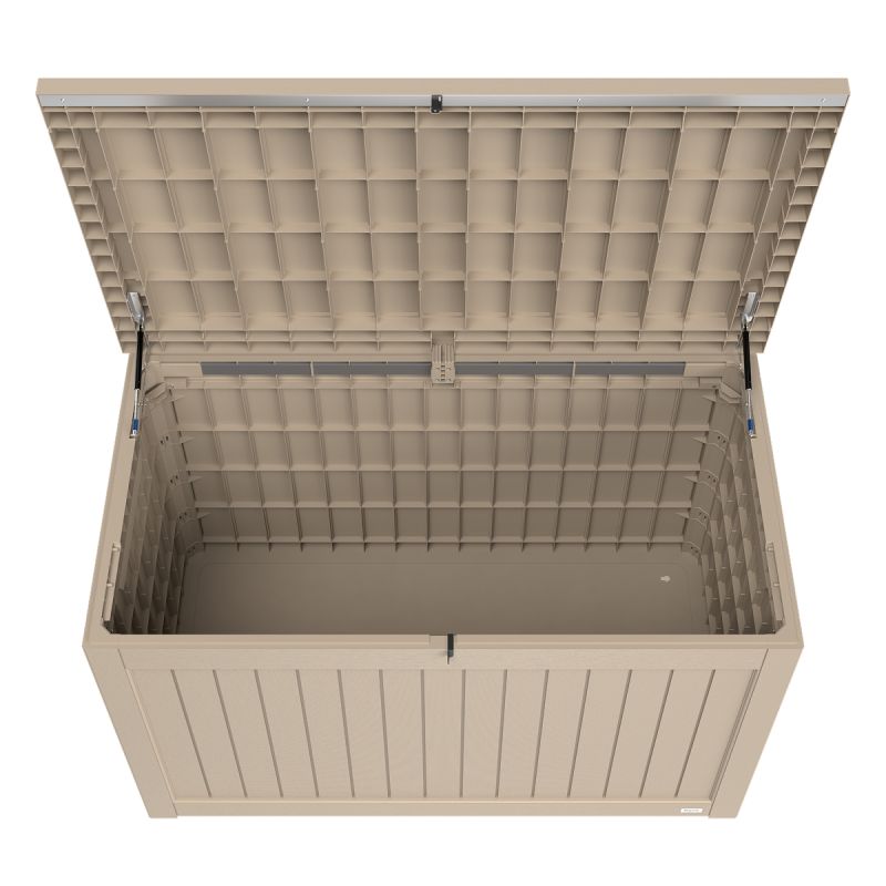 LifeGoods Boîte à coussins XL - 870L - Plastique aspect bois - Gris - Très grande taille