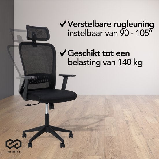 Infinity Goods Ergonomic Office Chair - Chaises de bureau pour adultes - Entièrement réglable - Chaise de bureau - Noir