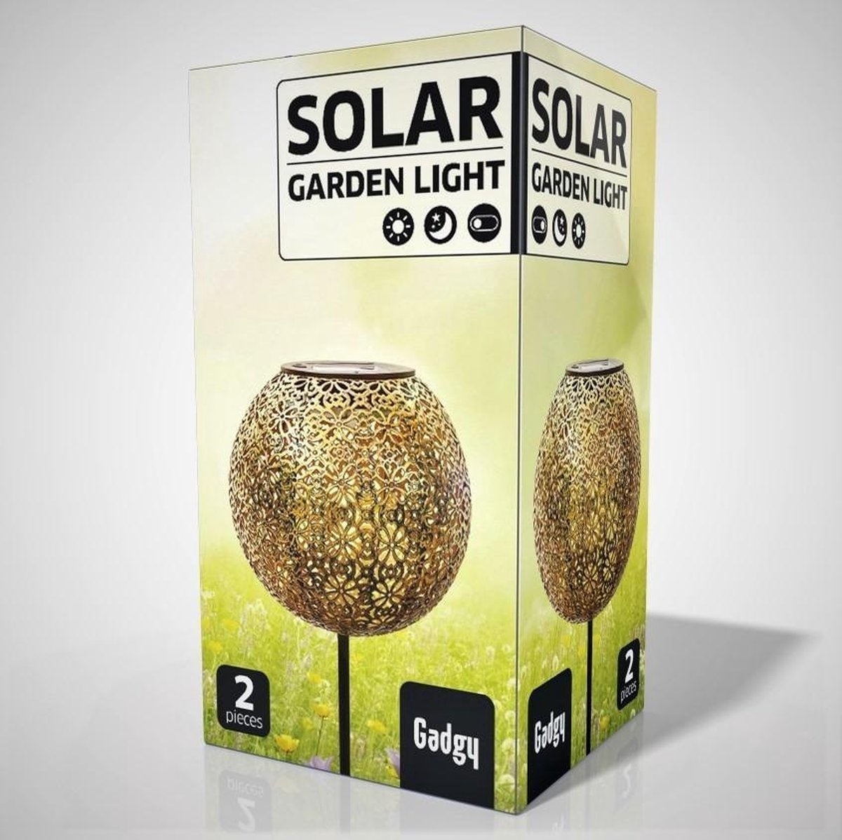 Gadgy Solar Tuinpad met Grondspies - Solar Tuinverlichting set van 2 st. - Tuinfakkel 34CM Hoog - Tuinverlichting op Zonneenergie Buiten - Led Buitenverlichting met Sensor - Tuinsteker - Brons kleurig Metaal