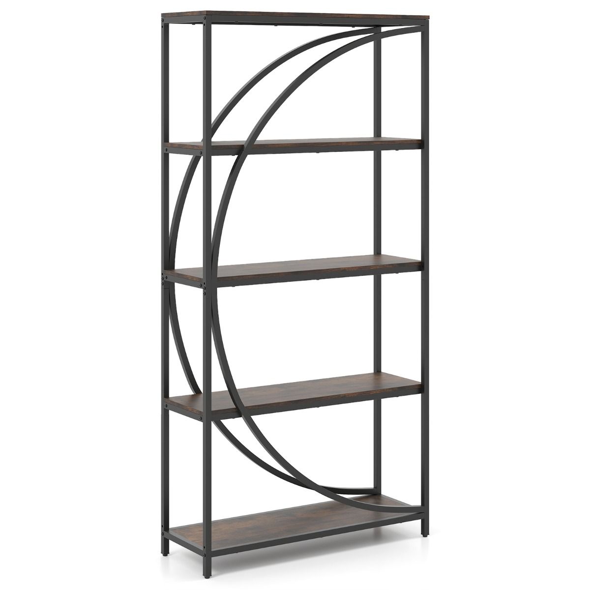 Étagère Coast à 5 étages - Design incurvé - Structure métallique - Marron - 86 x 30 x 175 cm