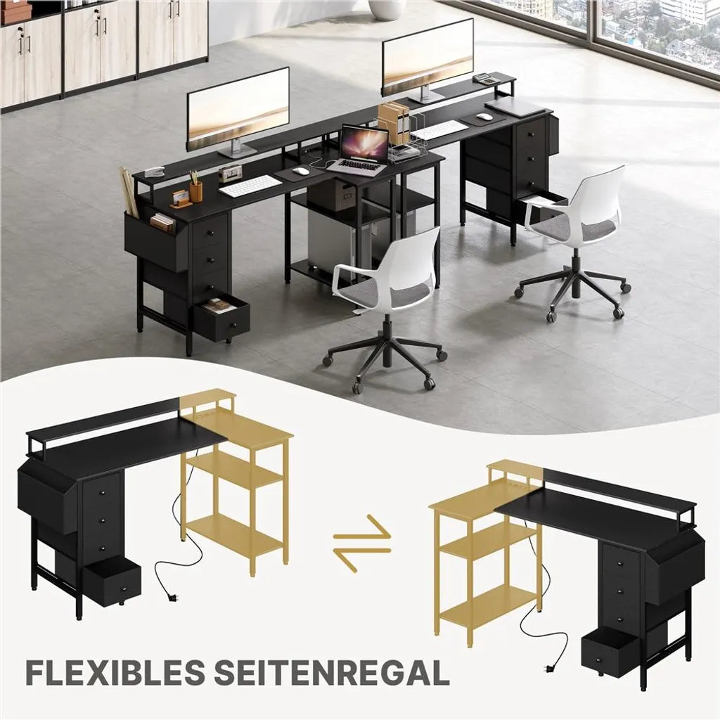 Yaheetech Bureau en L 140 × 68 × 87 cm - Noir - Bureau de jeu avec station de recharge, support d'écran et espace de rangement
