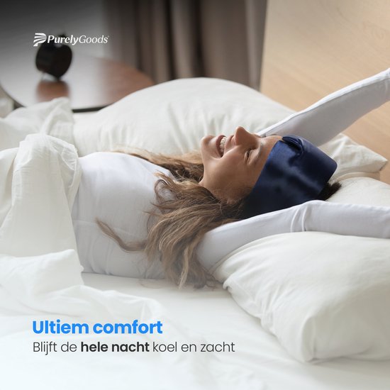 PurelyGoods® Masque de sommeil en soie - Masque de sommeil pour les yeux - 100 % soie de mûrier - occultant - femmes et hommes - bleu marine