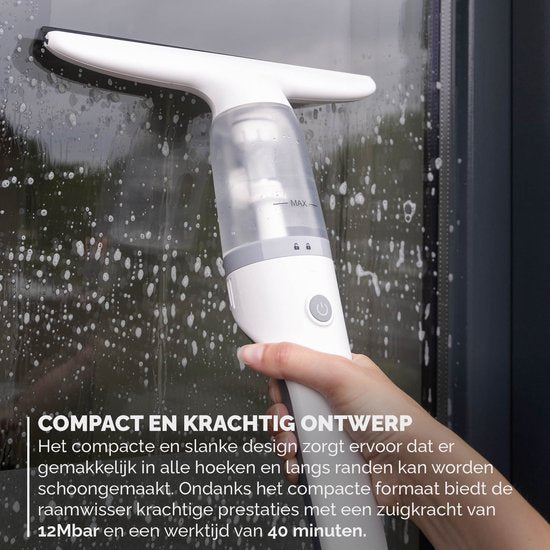 BREND BR-2218 Essuie-vitre électrique et flacon pulvérisateur - Lave-vitre avec système d'aspiration pour éviter les fuites - Avec chiffon de nettoyage supplémentaire - Câble de chargement USB-C - Blanc