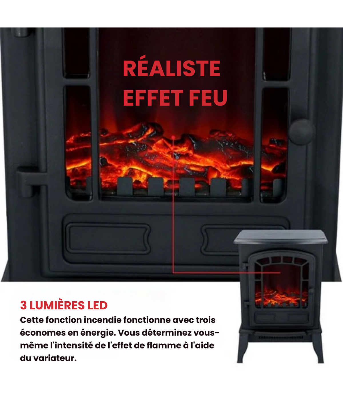 Cheminée électrique - Torino - Poêle électrique avec Flammes - LED 2000W