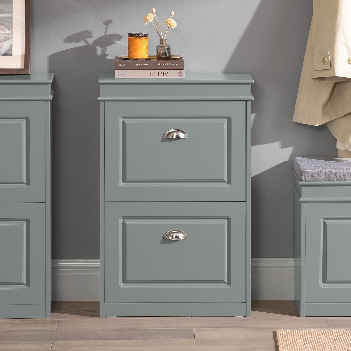 SoBuy FSR78-HG Armoire à chaussures avec 2 abattants Rack à chaussures Shoe Tipper Schuhkipper With 4 Shelves G GreyHT Approx : 54x82x24cm