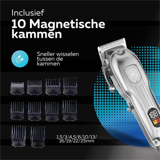 Beeperfect® Tondeuse à cheveux professionnelle sans fil pour hommes - Tondeuse à cheveux - Tondeuse à cheveux pour cheveux de tête - Tondeuse à cheveux - Tondeuse à nez incluse