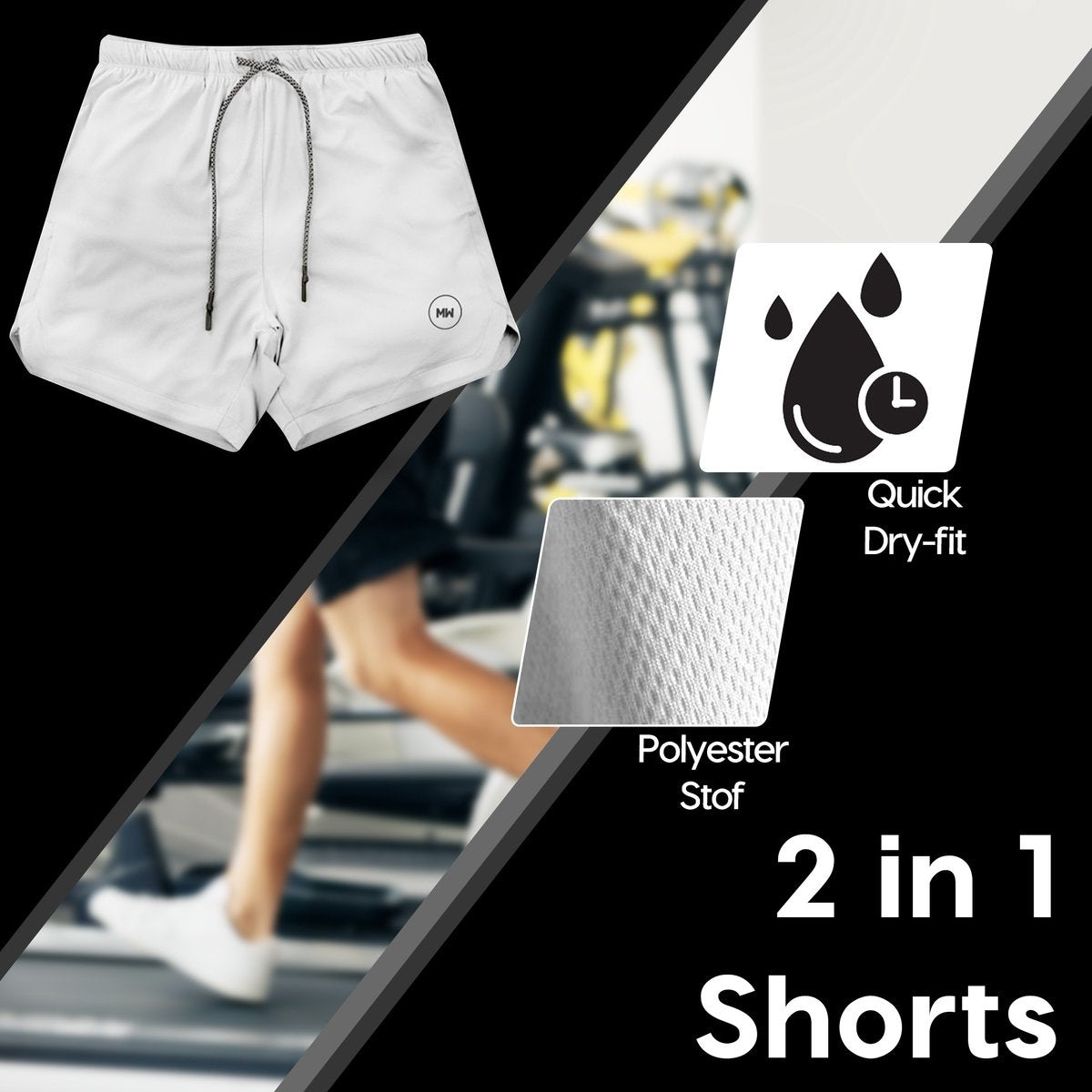 MW® - Pantalon de sport pour homme - Pantalon de fitness - Vêtements de sport - Short 2 en 1 - Pantalon de course à pied (Gris - S)