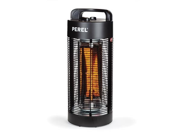 Perel Mobiele terrasverwarmer, 1200 W, carbon, met kantelbeveiliging, 2 warmteniveaus, oscillerend, plensdicht, metaal, zwart