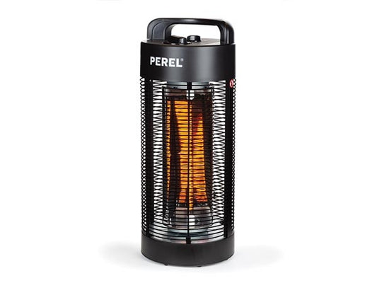 Perel Mobiele terrasverwarmer, 1200 W, carbon, met kantelbeveiliging, 2 warmteniveaus, oscillerend, plensdicht, metaal, zwart