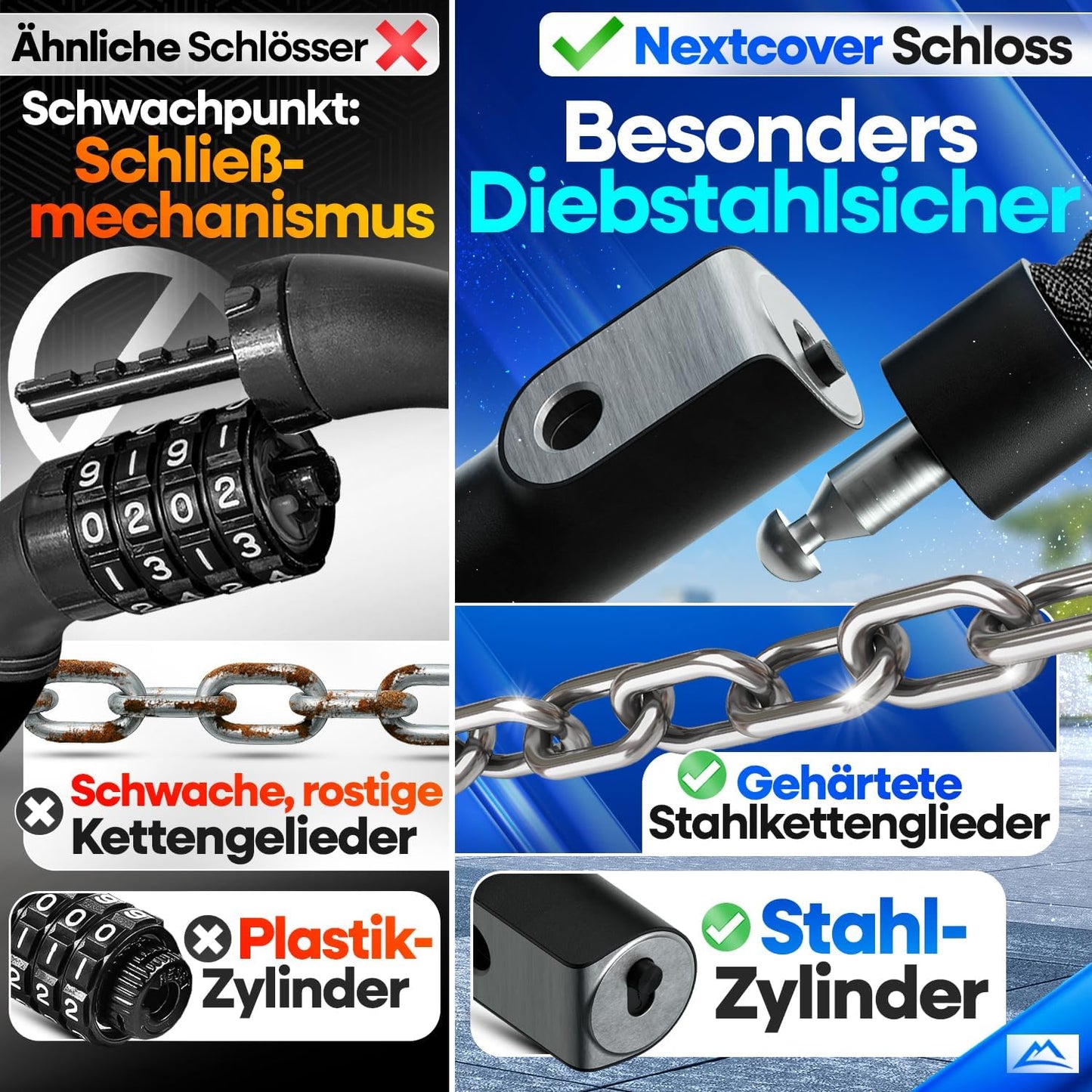 NEXTCOVER® Cadenas pour vélo LockOne avec clé - haute sécurité - robuste et durable - 3 clés - Bleu