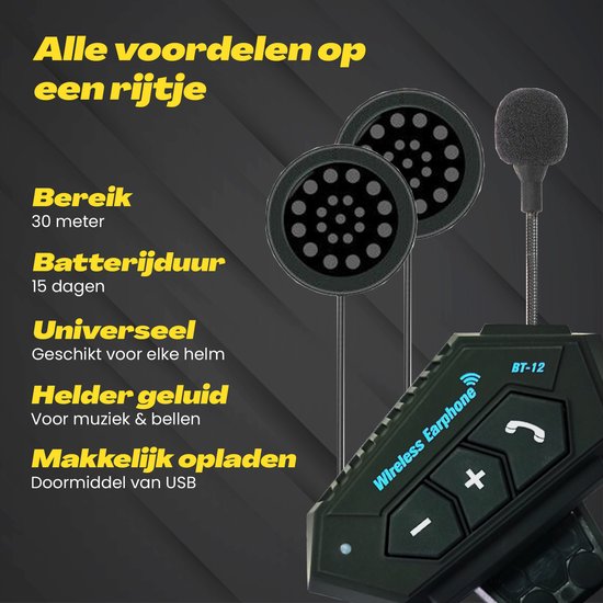 Casque de moto avec kit mains libres Bluetooth - Avec microphone pour casque - Étanche - Taille universelle