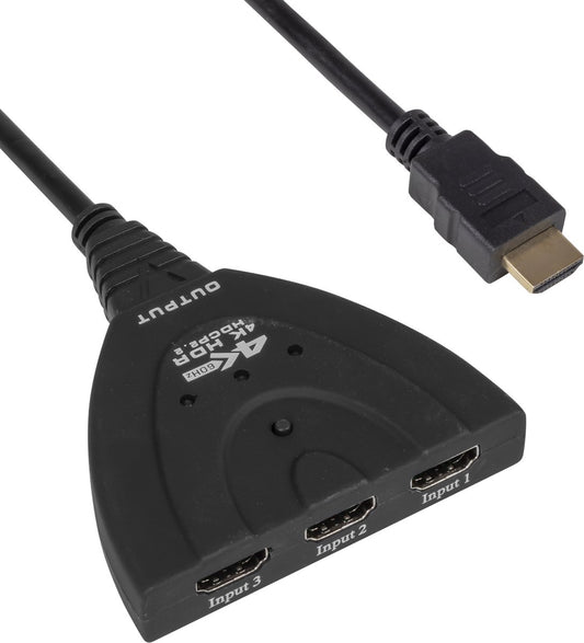Commutateur HDMI Nuvance - 3 entrées, support 4K 60Hz - 60 cm - Noir