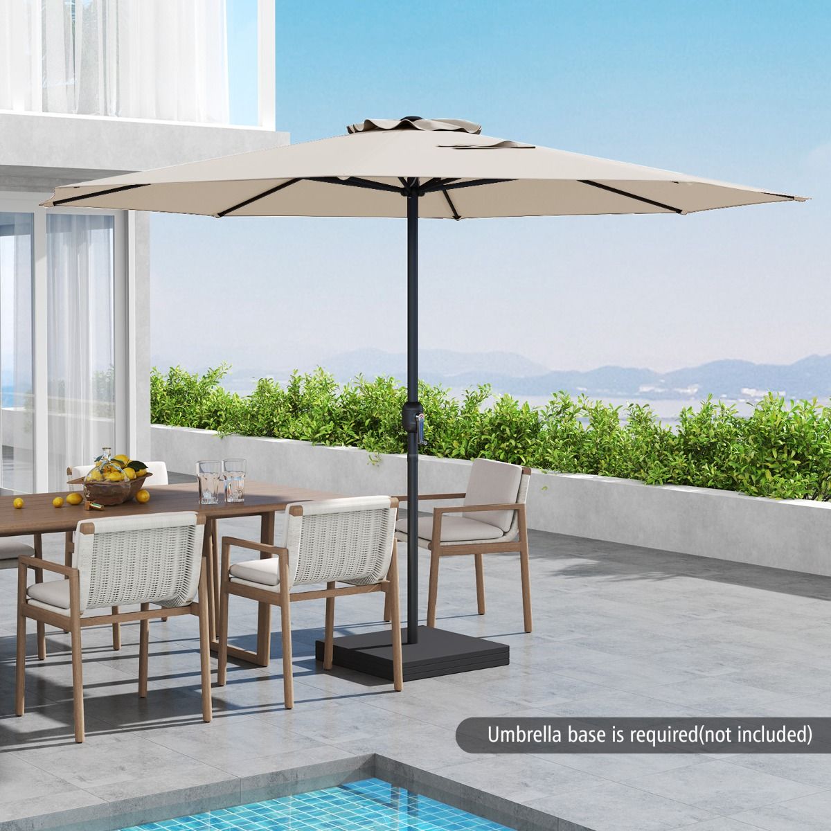 Parasol de terrasse Coast - grand parasol de table - 8 baleines robustes - beige - 360 cm