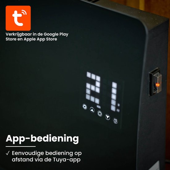 QLT Panneau chauffant en verre incurvé - Chauffage électrique avec App Control - Chauffage de salle de bain avec thermostat et antigel - 2000 Watts - Noir