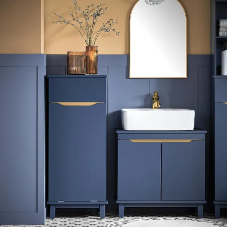 SoBuy Meuble de salle de bain avec 1 tiroir - Incluant 1 panier à linge amovible - 40x40x96 cm - Max. 25Kg - Bleu