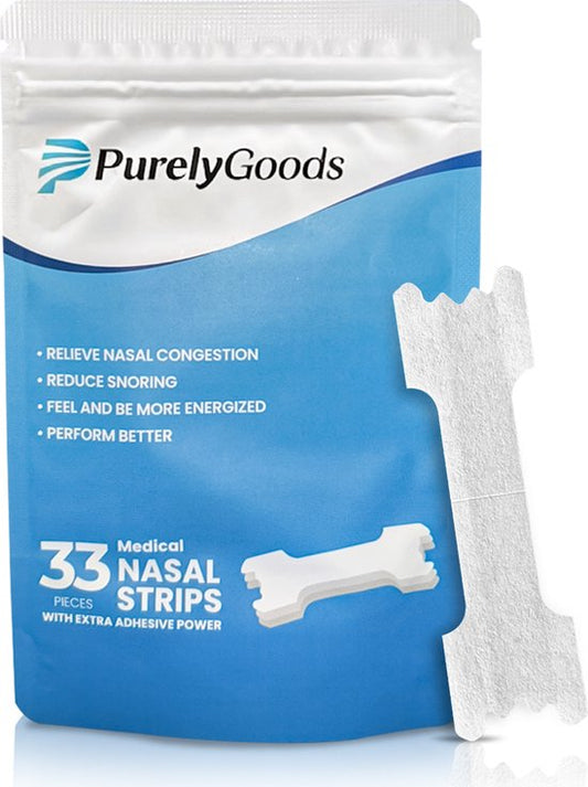 PurelyGoods® Bandelettes nasales - 33 pièces - Pansements nasaux anti-ronflement - Respirer - Ecarteur nasal - Droit - Bandelettes nasales - Adhésif puissant