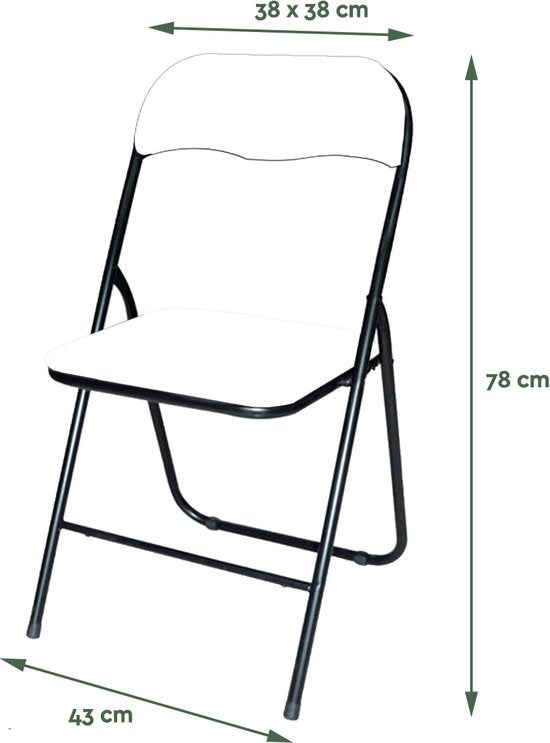 BRASQ Chaise pliante Blanc Noir - Chaise pliante - Chaise pliante 43x38x78 cm - PVC - Chaise de salle à manger