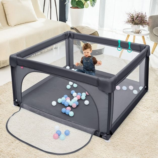 Coast Baby Playpen Ground Box with 50 Playballs Parc pour bébé avec filet respirant 120 x 120 cm Gris foncé