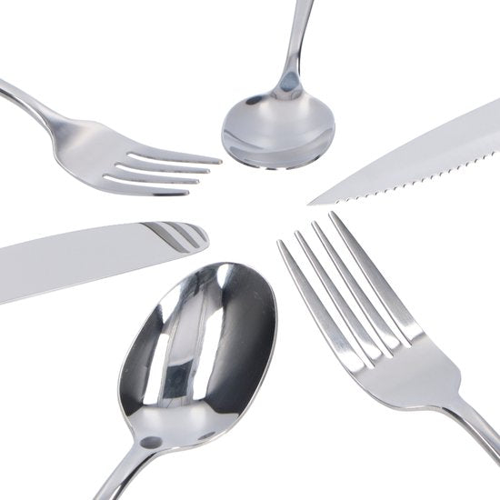 Deleca 8 Person Cutlery Set (48 pieces) - Spoons, Knives, Forks & Steak Knives - Lavable au lave-vaisselle - Silver/Stainless Steel