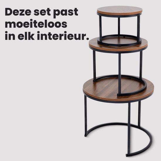 Bayt Table basse - Set de table basse - Table de salon ronde - Set 3 pièces - Table d'appoint - Table basse - Bois - Marron