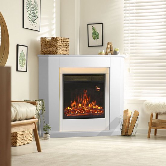 Chauffage électrique - Forme d'angle - 2000 watts - Blanc - Effet de feu