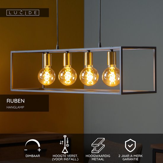 Lucide RUBEN - Suspension - 4xE27 - Noir