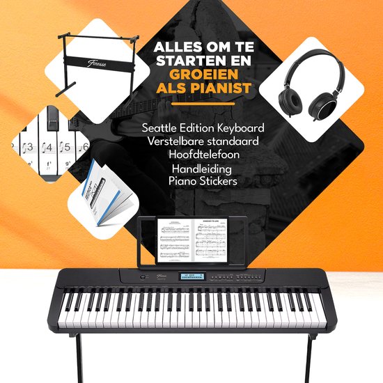 Finesse Keyboard Piano - Stand & Accessories - 61 Keys - MIDI - Digital Piano - Electric Piano - Child