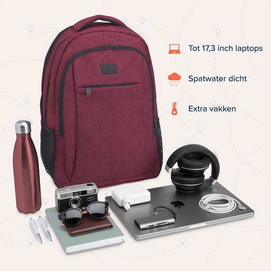 TRVLMORE Backpack - Sac à dos avec compartiment pour ordinateur portable 17,3 pouces - Cartable - Résistant aux éclaboussures - Hommes et Femmes - Garçons et Filles - 36L - Bourgogne