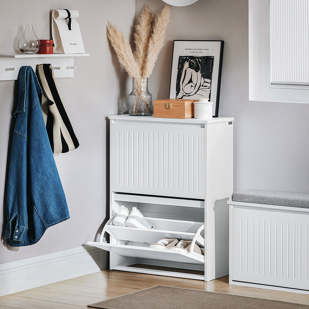 SoBuy Armoire à chaussures FSR165-K-W - 2 abattants - 26 x 61 x 81 cm - Blanc