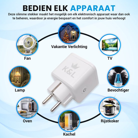 K&L Smart Plug - Prise intelligente - Compteur d'énergie et minuterie inclus