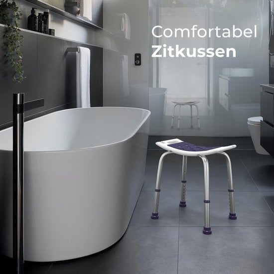 Sanicraft® Tabouret de douche - Tabouret de douche réglable avec siège - poignées, support de pommeau de douche et pieds antidérapants - inoxydable - capacité de charge de 120 kg