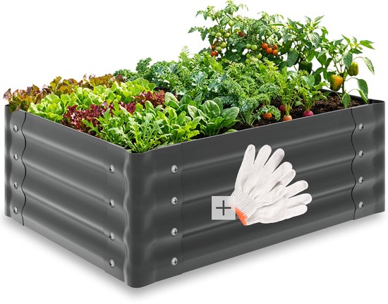 Jardinière surélevée tectake® - 80 x 60 x 30 cm - 130 L - Jardinières d'extérieur - Bac de culture - Bac potager - Acier galvanisé - Fond ouvert - Jardin d'herbes aromatiques - Bac de jardin - Ergonomique