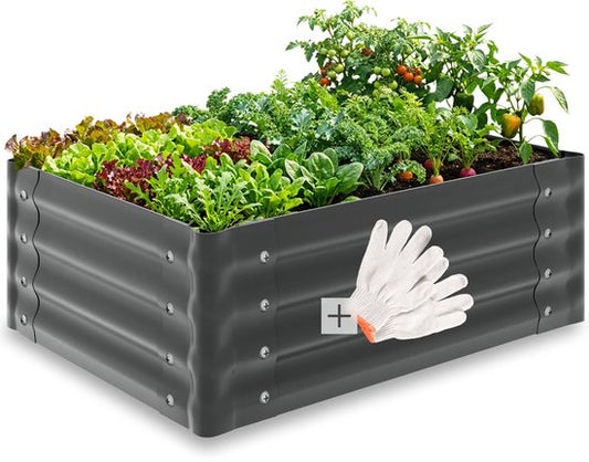 Jardinière surélevée tectake® - 80 x 60 x 30 cm - 130 L - Jardinières d'extérieur - Bac de culture - Bac potager - Acier galvanisé - Fond ouvert - Jardin d'herbes aromatiques - Bac de jardin - Ergonomique