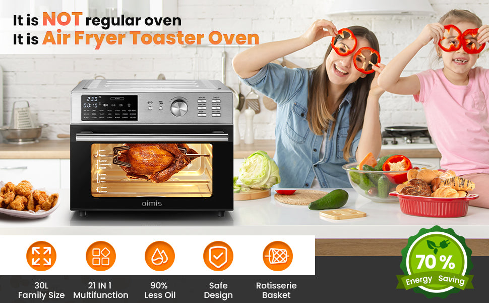 Four à convection Oimis 30 litres - 21 programmes avec broche et fonction de séchage - 1 800 W - 45,6 x 43 x 36,5 cm - Acier inoxydable argenté