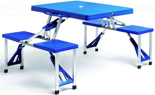 Table de camping Deuba - Aluminium avec 4 sièges - Pliable Bleu