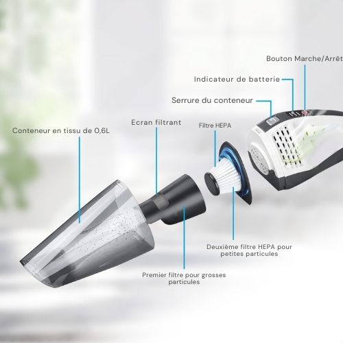 Mini aspirateur sans fil - Auronic - Aspirateur à main - Filtre HEPA - Gris foncé