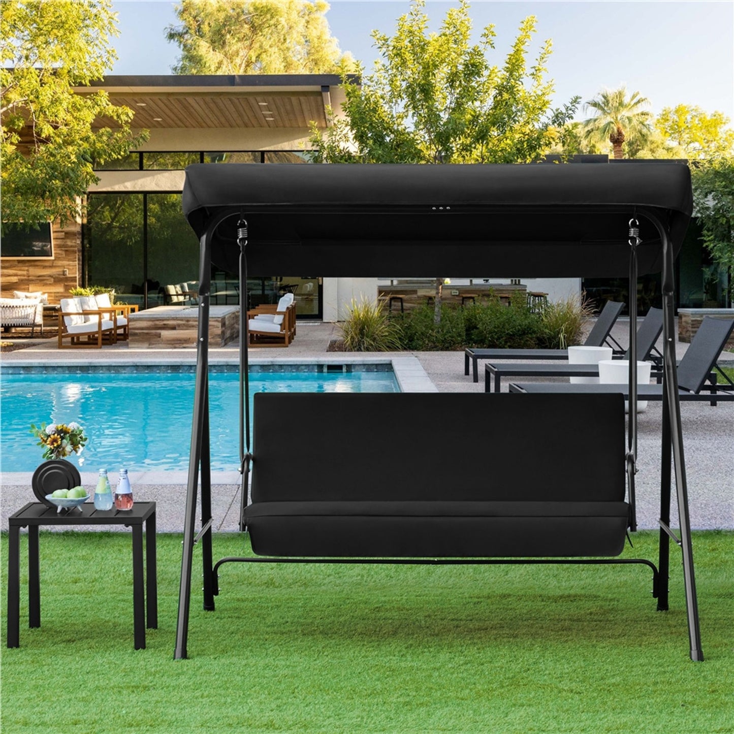 Balançoire Hollywood 3 places Yaheetech avec pare-soleil réglable - 170 x 112,5 x 162,5 cm - Noir