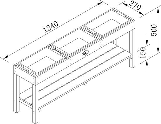 Table d'activités AXI en marron foncé avec 3 bacs noirs - Table polyvalente pour enfants, adaptée à diverses activités