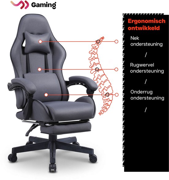 VDD - fauteuil de jeu avec repose-pieds - accoudoirs rembourrés - hauteur réglable - coussin de massage - gris