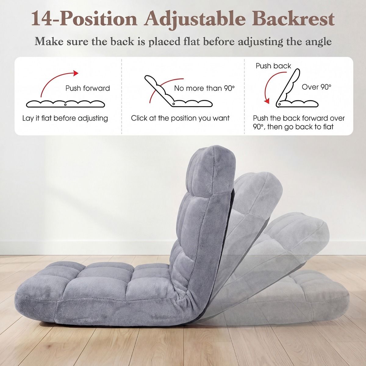 Siège de sol pliable Coast Tatami - dossier réglable sur 14 positions - mousse haute densité - gris