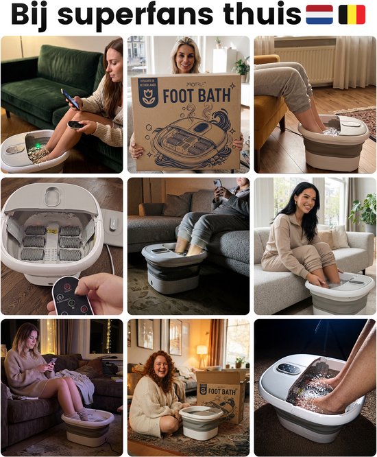 Bain de pieds ProTrue® avec massage - Bain de pieds électrique pliable avec rouleaux de massage - Appareil de massage des pieds avec fonction bulles et chauffage jusqu'à 46 °C
