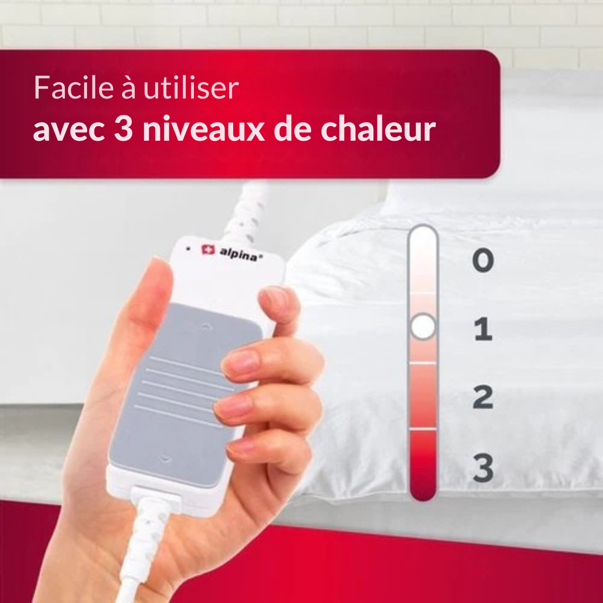Couverture électrique - Alpina - Couverture chauffante - 3 niveaux - lavable - 1 personne - 150x80cm