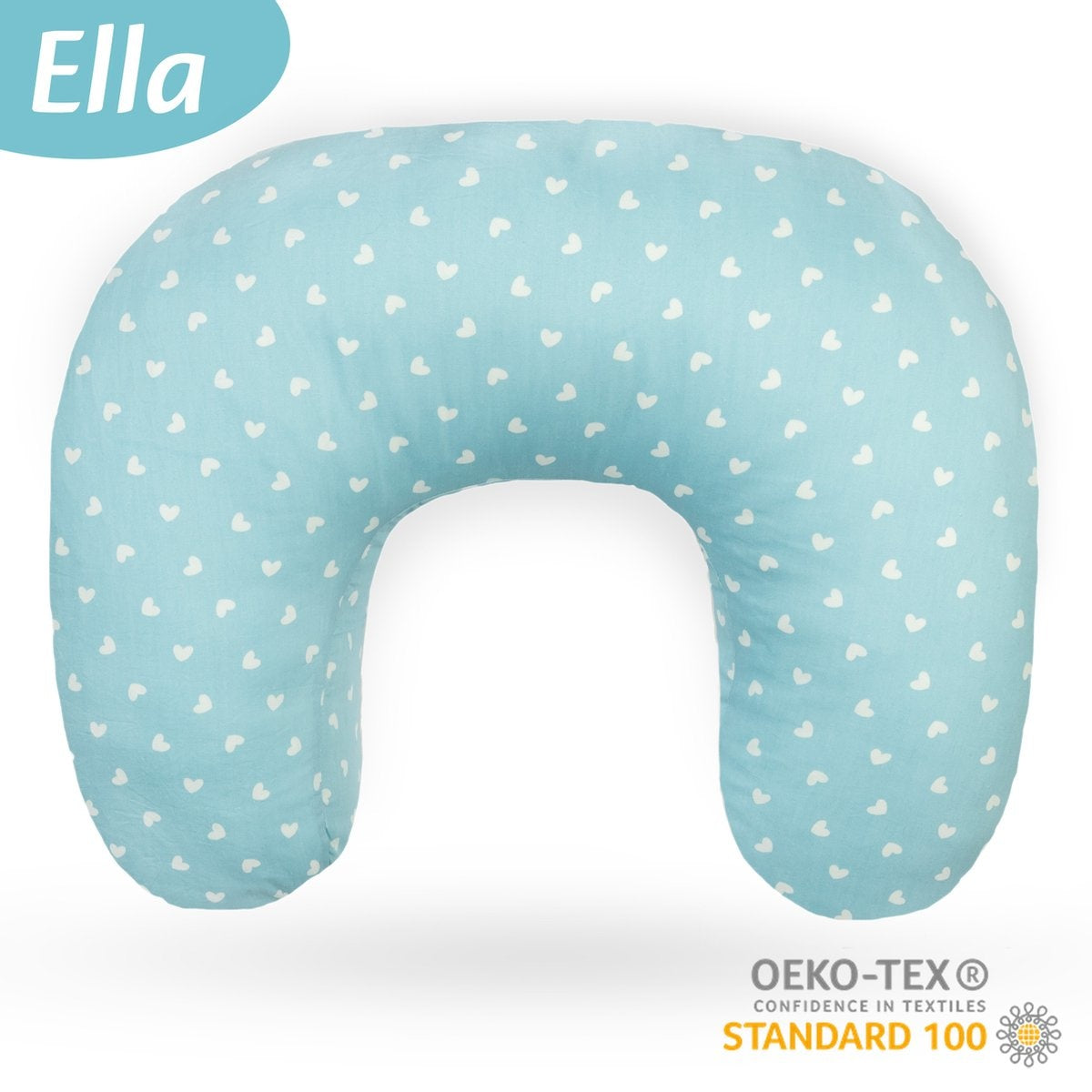 Coussin d'allaitement - de grossesse - Ella- soie - Bleu avec des cœurs
