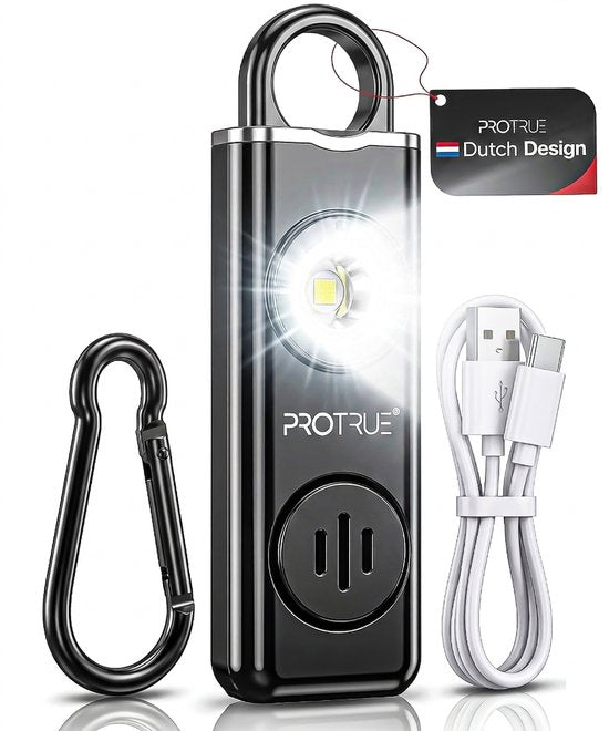 Alarme personnelle - Porte-clés d'autodéfense - Alarme de poche 130 dB avec lampe de poche - Spray au poivre - Rechargeable