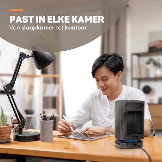 Vulpes Goods® Tech - Radiateur électrique - Chauffage électrique pour l'intérieur - Radiateur à ventilateur - Radiateur céramique - 3 niveaux - 950W - Indication LED - Rotatif - Noir - Version PRO