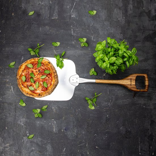 Boska Serveur à pizza Barbecue - Poignée courte - Stable - Aluminium - Chêne - Accessoires barbecue